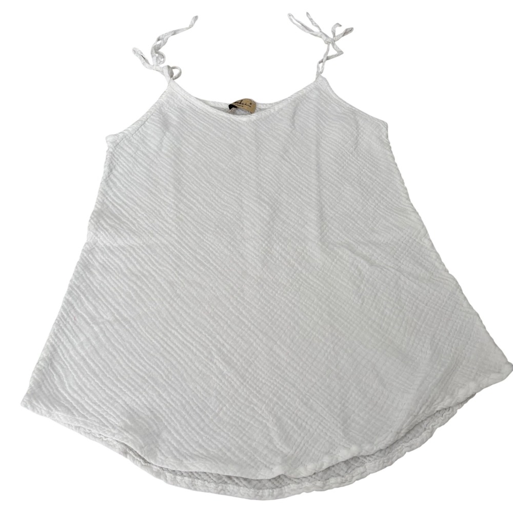 Ipekci Otantik White Gauze Camisole Tie Strap Crinkle Tank Top Bohemian Small